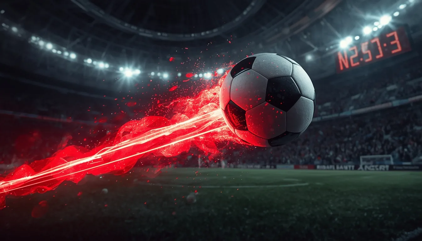 Apuestas deportivas Caliente — balón de fútbol con estela roja en estadio