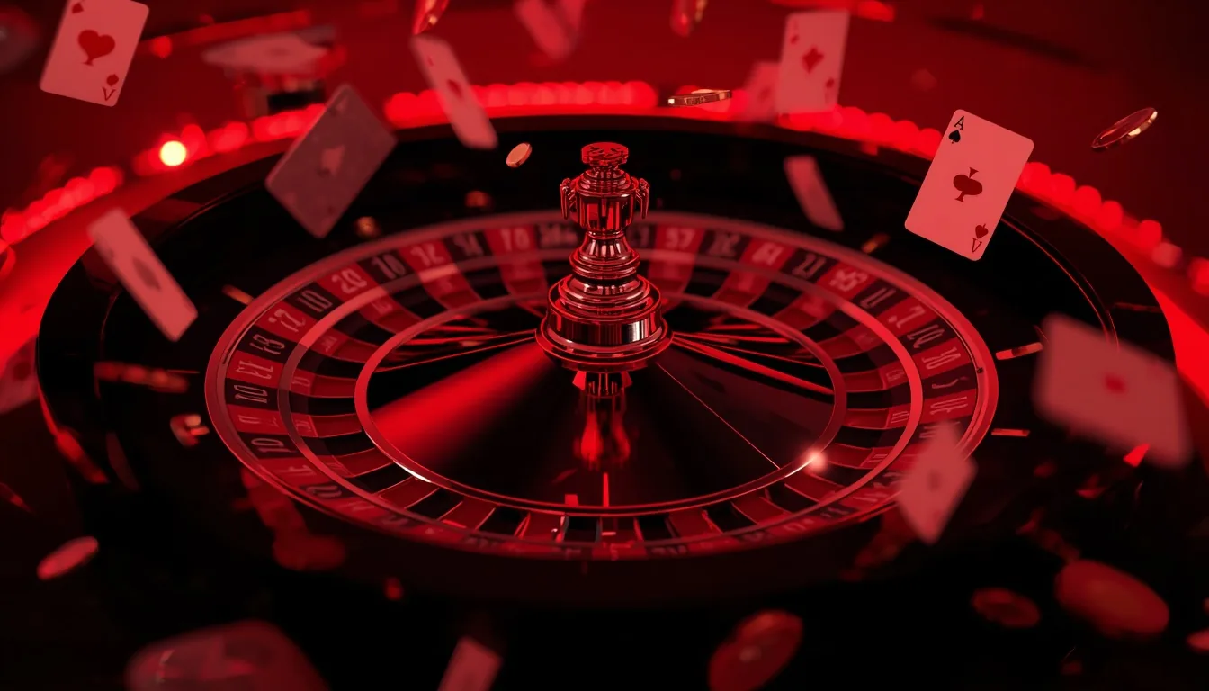 Casino Caliente — concepto visual con rueda de ruleta roja y cartas