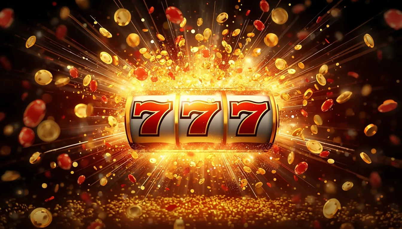 Jackpots Caliente — explosión de monedas doradas y triple 777